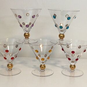 Vintage Rhinestone Polka Dot Martini/Dessert Glass Set SEE PICS FOR FREE GIFT.